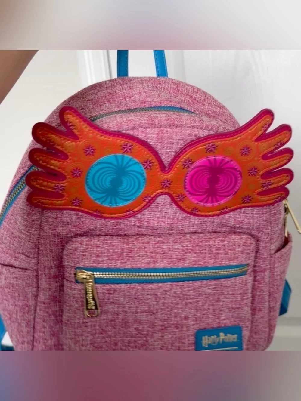 Loungefly Harry Potter Luna Lovegood Pink Tweed Mini Backpack Winged Glasses
